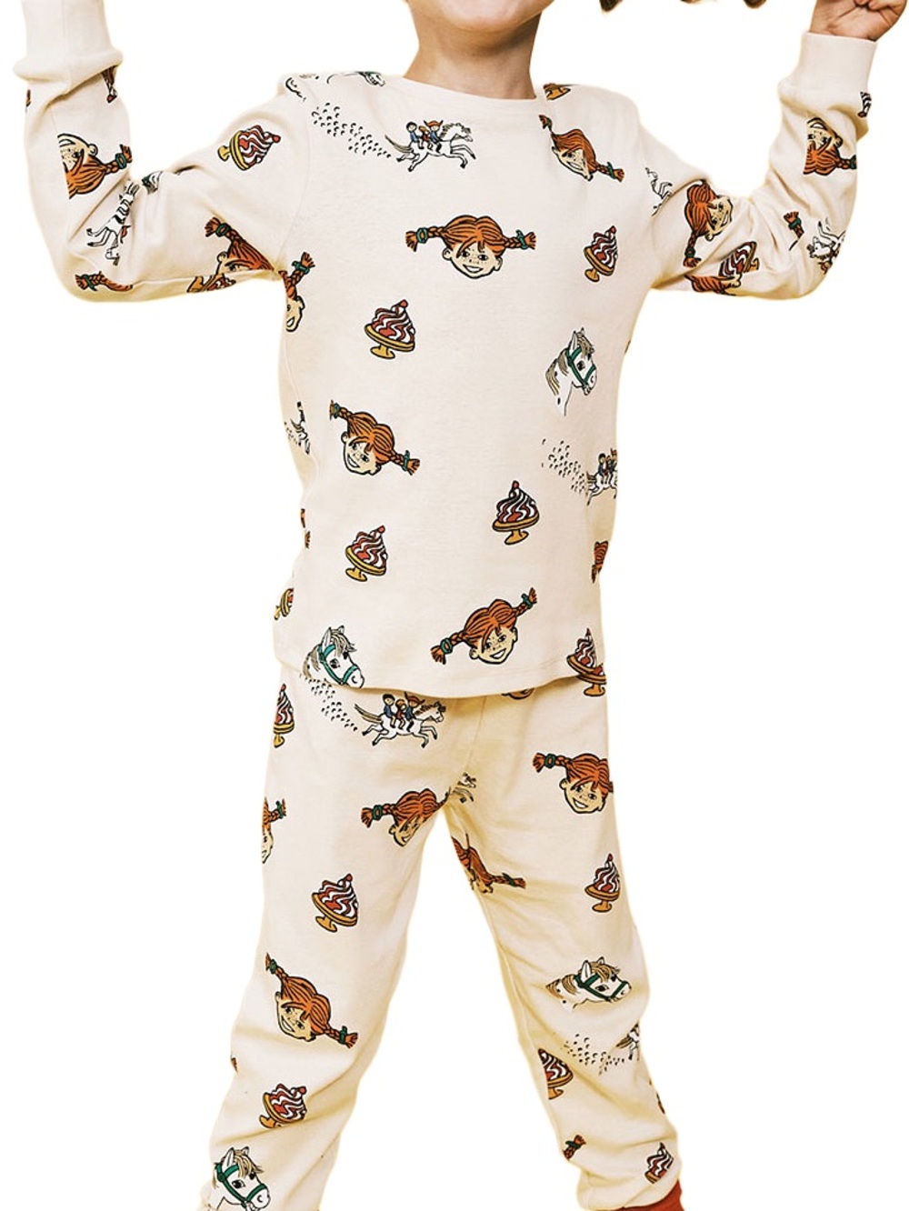 Åhléns Pippi Longstocking Kids Cream Printed Pajama Set 18-24 Months Cotton